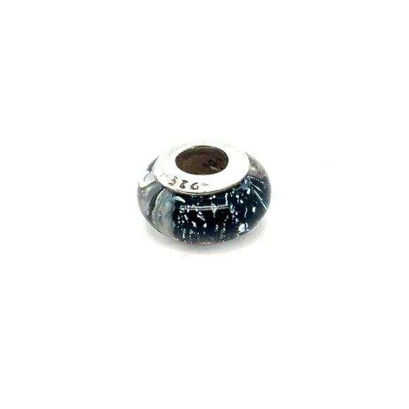 Silverado 925 Black/White Spec Murano Glass Charm - Picture 3 of 3